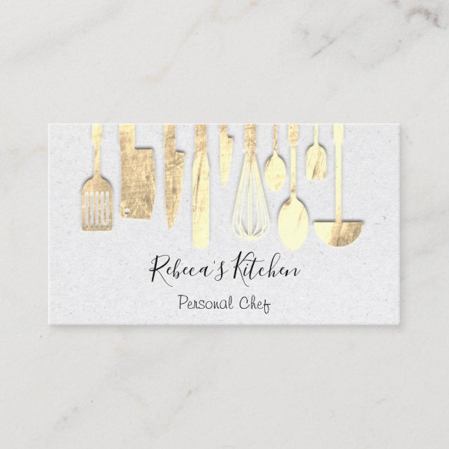 Cooking Personal Chef Restaurant Catering Gold 3D Business Card (Front)
