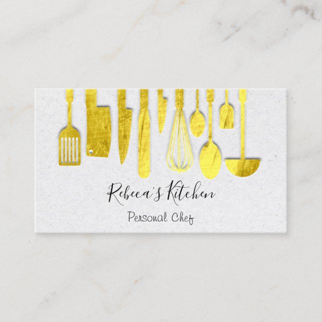 Cooking Personal Chef Restaurant Catering Golden Business Card (Front)