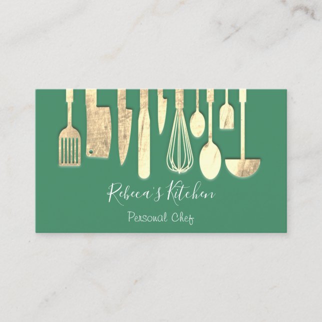 Cooking Personal Chef Restaurant Catering Green Business Card (Front)