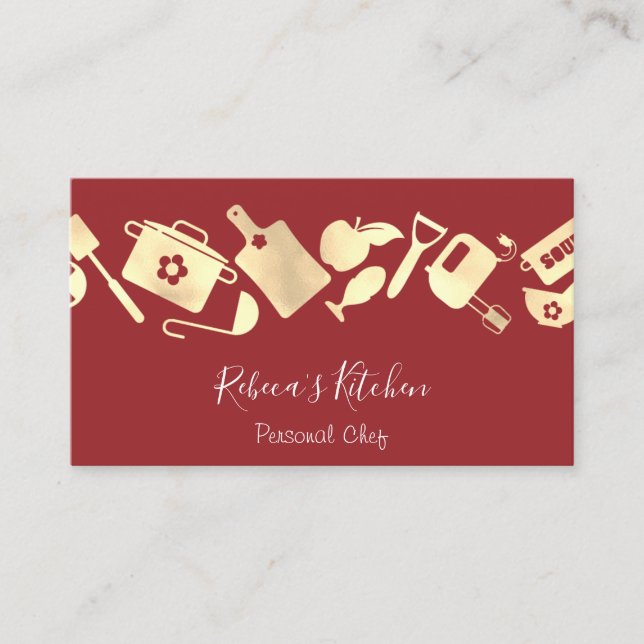 Cooking Personal Chef Restaurant Catering Red Business Card (Front)