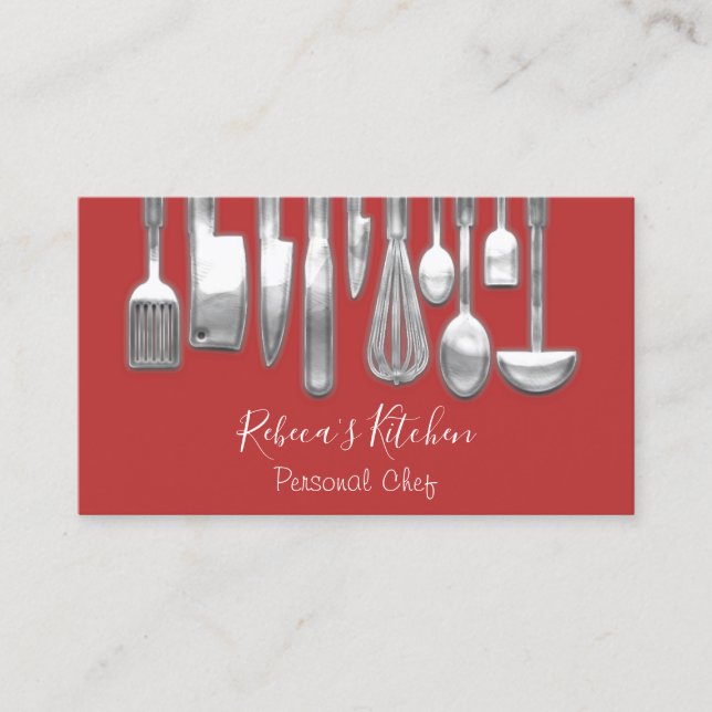 Cooking Personal Chef Restaurant Culinary Red Business Card (Front)