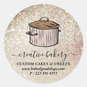 Cooking pot gold textured classic round sticker