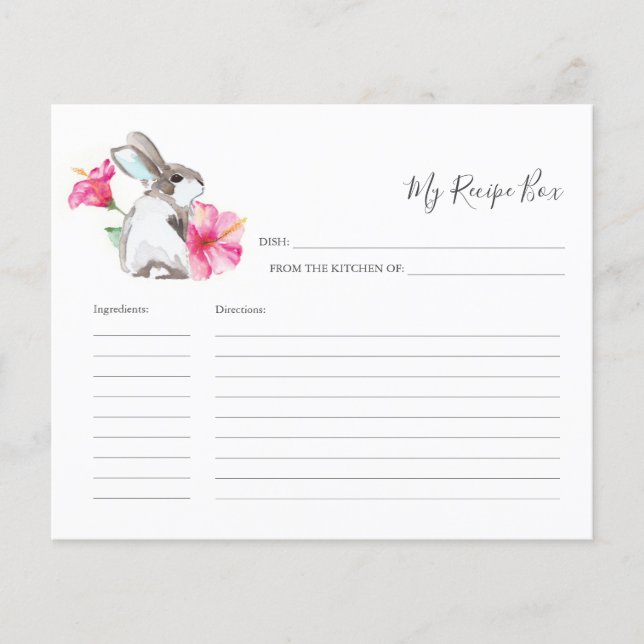 Cooking Recipe Cards Cute Bunny Rabbit (Front)