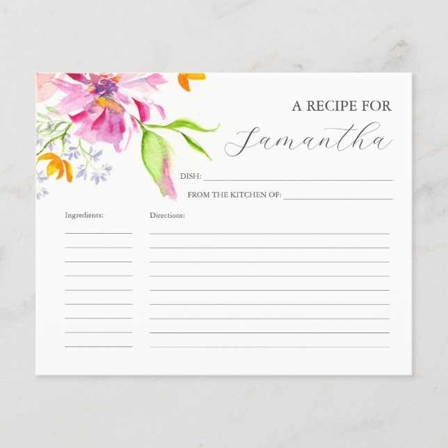Cooking Recipe Cards Watercolor Florals (Front)
