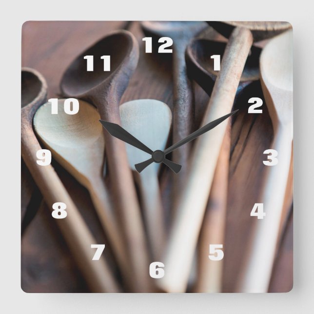 Cooking spoons square wall clock (Front)