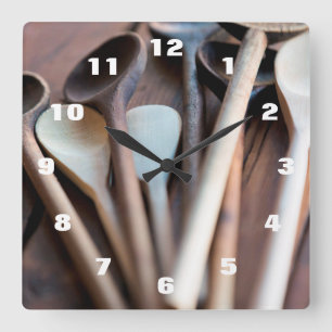 Cooking spoons square wall clock