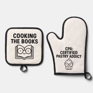 Cooking the Books - Funny Accounting Pun Oven Mitt & Pot Holder Set