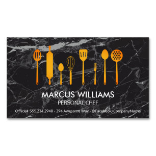 Cooking Tools   Black Marble Magnetic Business Card