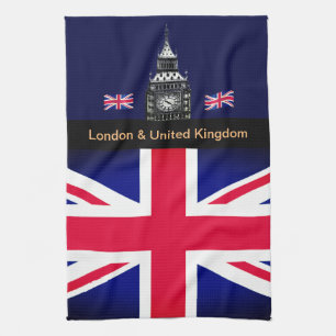 Cooking UK & British Flag, Big Ben London, Chefs Tea Towel