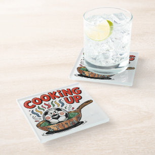 Cooking Up The Game   Funny Soccer Ball Frying  Glass Coaster