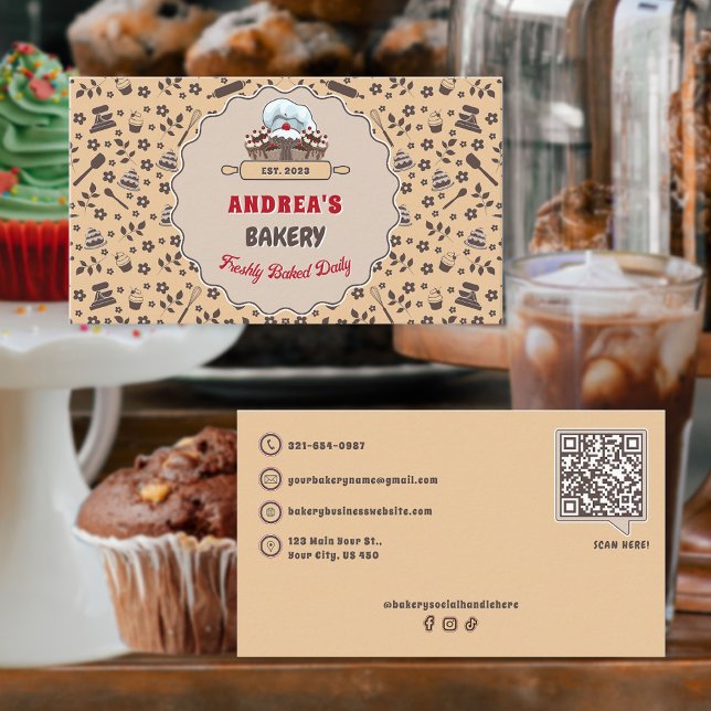 Cooking Utensils Bakery Customised Logo QR Code   Business Card (Creator Uploaded)