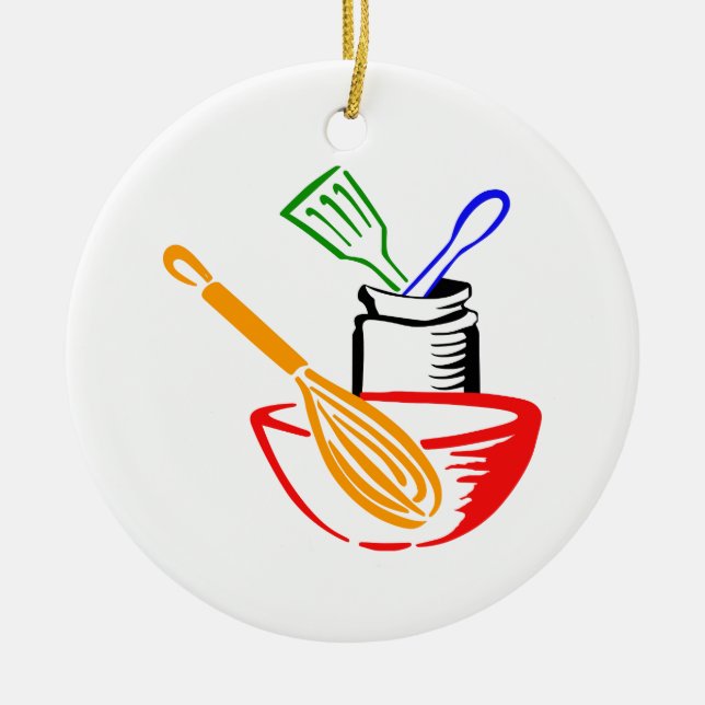 Cooking Utensils Ceramic Tree Decoration (Front)