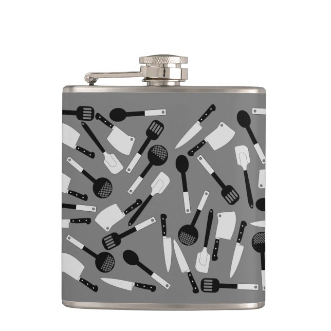 Cooking Utensils Pattern Hip Flask (Front)