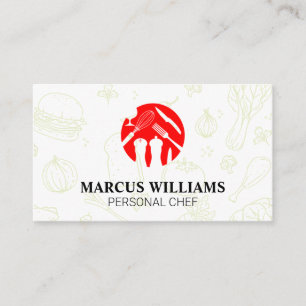 Cooking Utensils Red Logo Culinary Business Card