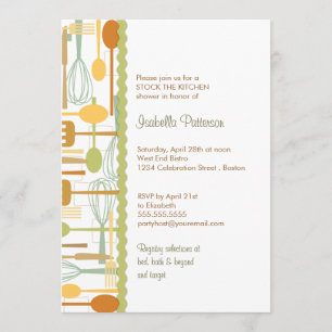 Cooking Utensils Stock the Kitchen Retro Shower Invitation