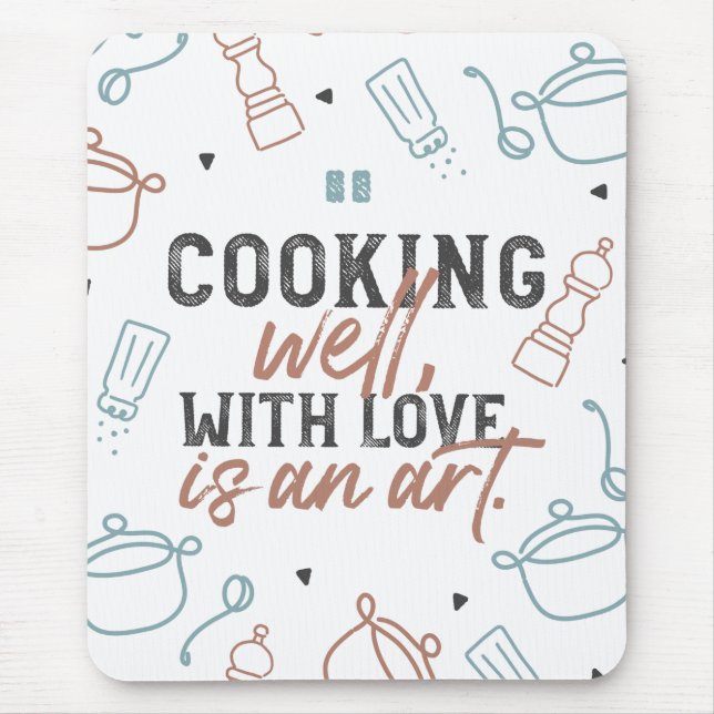 Cooking Well With Love Typography Mouse Mat (Front)