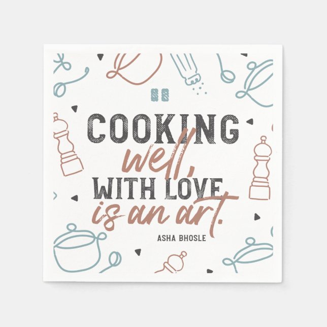 Cooking Well With Love Typography Napkin (Front)
