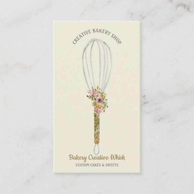 Cooking Whisk logo pastry beige Light yellow Business Card (Front)