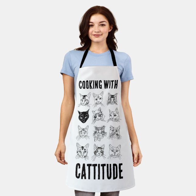 Cooking with Cattitude - Original Cat Drawings Apron (Worn)