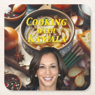 Cooking With Kamala Square Paper Coaster