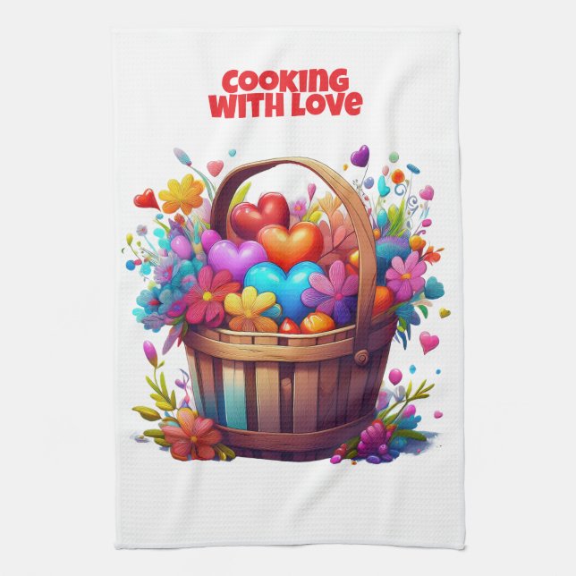 COOKING WITH LOVE All-Over Print Apron, Medium Tea Towel (Vertical)