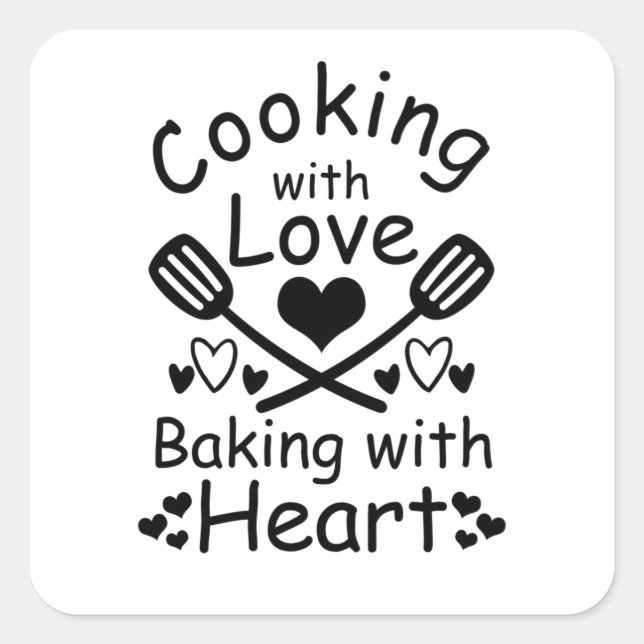 Cooking With Love Baking With Heart Square Sticker (Front)