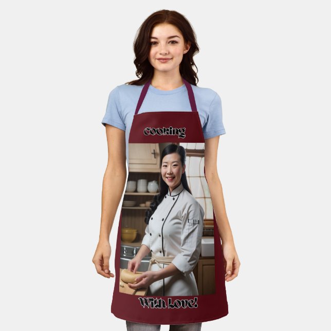 Cooking With Love Dark Red Adult Apron Red Straps (Worn)