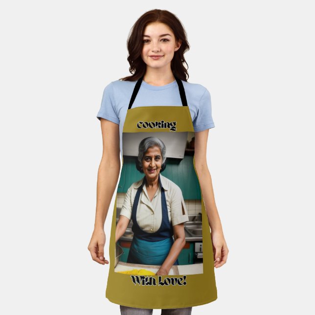 Cooking with Love Olive Adult Apron (Worn)