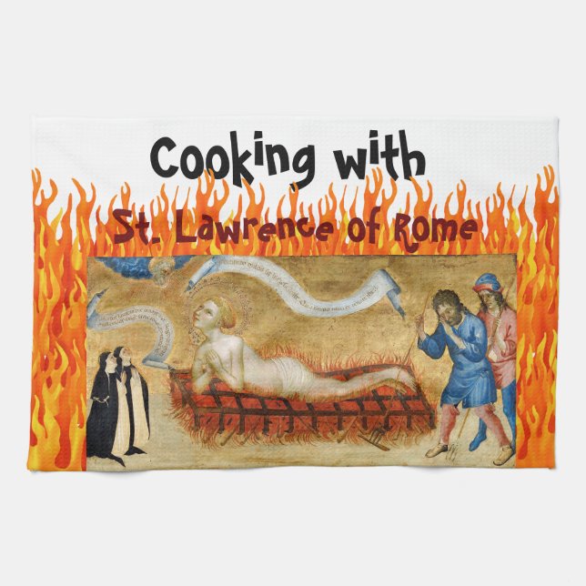 Cooking with St. Lawrence of Rome (M 022) Tea Towel (Horizontal)