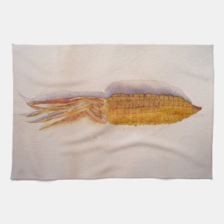 Cooking year with maize in watercolor tea towel