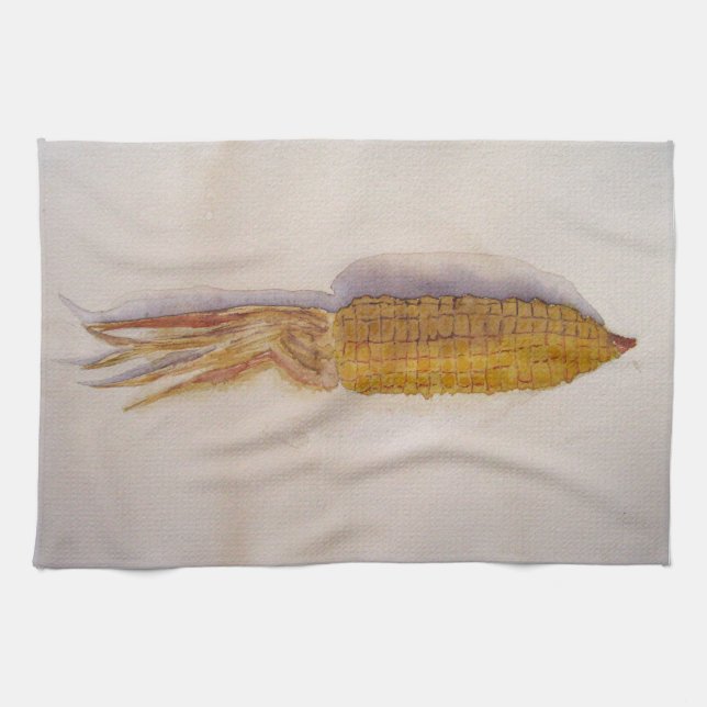 Cooking year with maize in watercolor tea towel (Horizontal)
