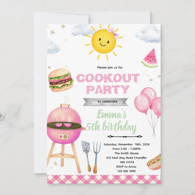 Cookout Birthday girl Invitation (Front)