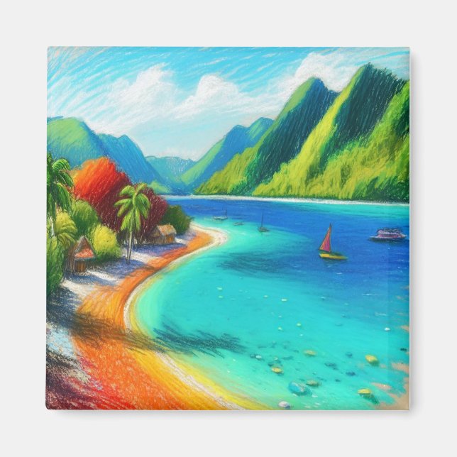 Cook's Bay, Moorea, French Polynesia Watercolor Magnet (Front)