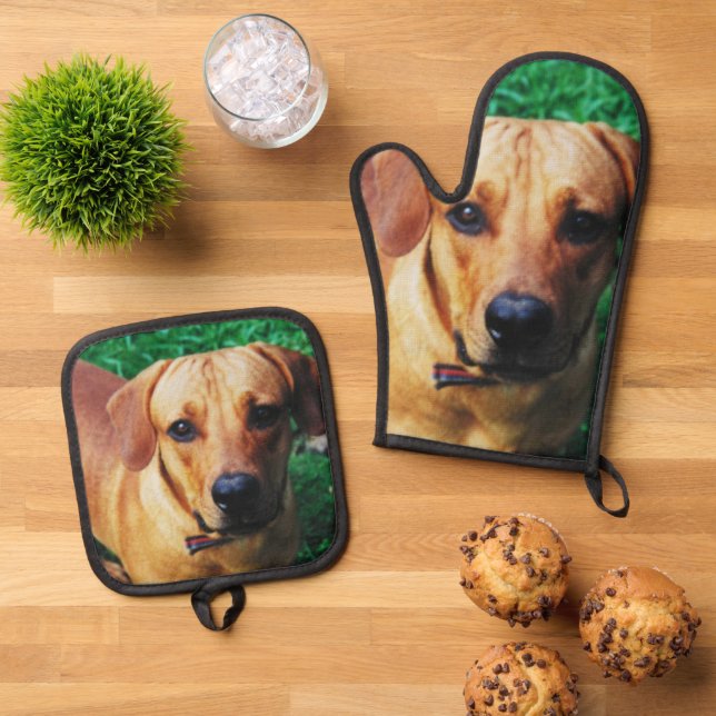 Cooks Gift Idea Personalised Photo   Oven Mitt & Pot Holder Set (Top Down)