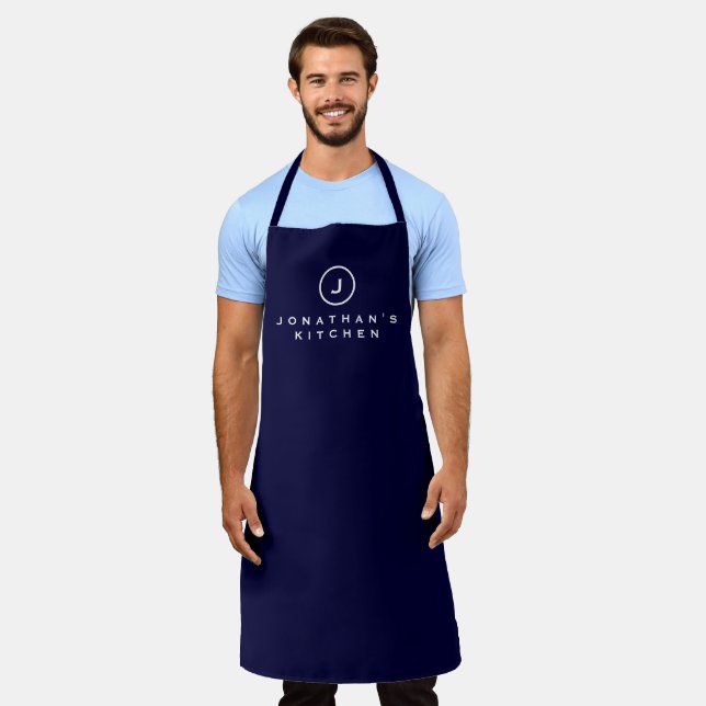 Cook's Kitchen Simple Navy & White Monogram Apron (Worn)