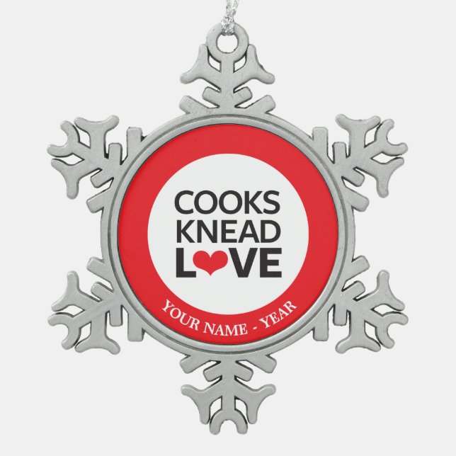 Cooks Knead Love Snowflake Pewter Christmas Ornament (Front)