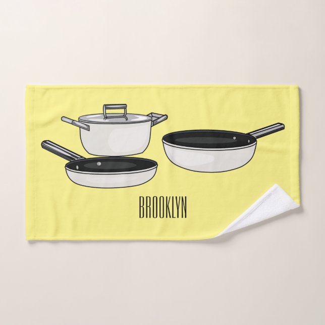 Cookware sets cartoon illustration (Hand Towel)