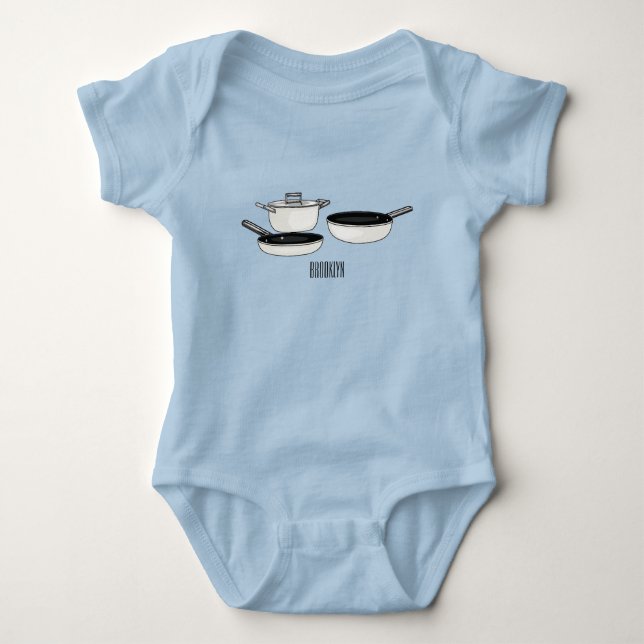 Cookware sets cartoon illustration baby bodysuit (Front)