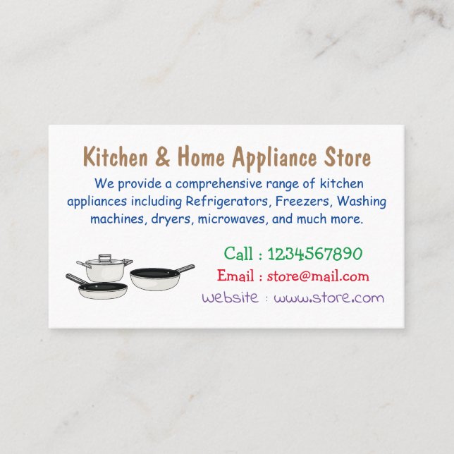 Cookware sets cartoon illustration business card (Front)