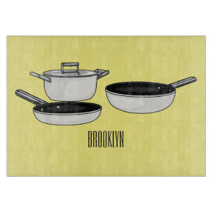 Cookware sets cartoon illustration cutting board