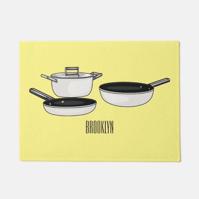 Cookware sets cartoon illustration doormat (Front)