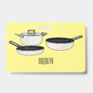 Cookware sets cartoon illustration ID badge