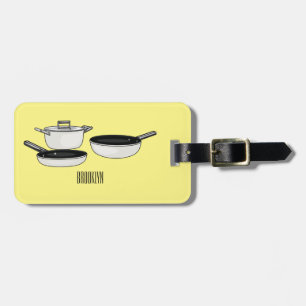 Cookware sets cartoon illustration luggage tag