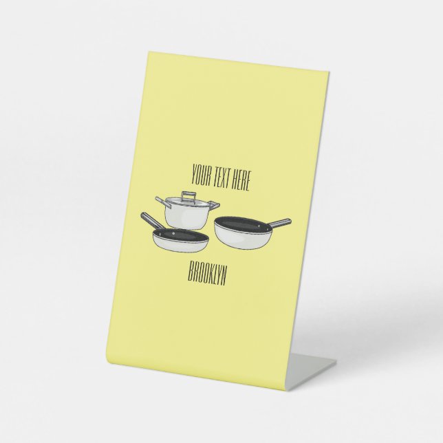 Cookware sets cartoon illustration pedestal sign (Front)