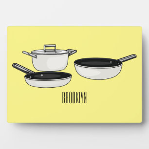 Cookware sets cartoon illustration plaque