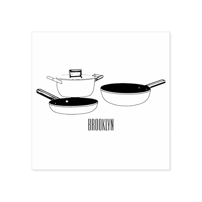 Cookware sets cartoon illustration rubber stamp (Imprint)