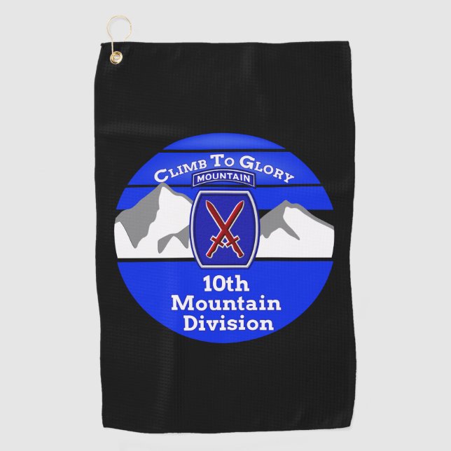 Cool 10th Mountain Division “Climb To Glory” Golf Towel (Front)