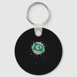 Cool 14-ball Fourteen Pool Billiards Paint Splatte Key Ring