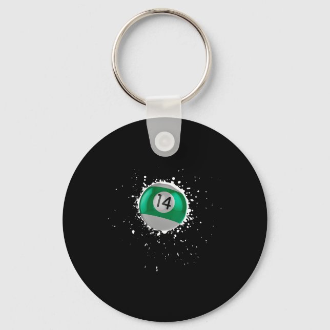 Cool 14-ball Fourteen Pool Billiards Paint Splatte Key Ring (Front)