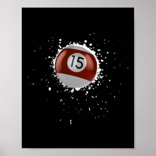 Cool 15-ball Fifteen Pool Billiards Paint Splatter Poster